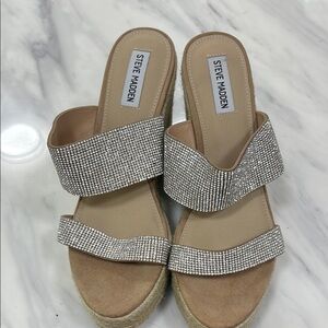 Steve Madden Silver Espadrille Shoes with Crystal Embellishments